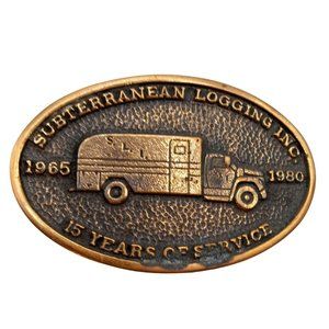 Subterranean Logging Belt Buckle Vintage 1980 Country Western Wear Leon Kansas